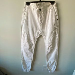White jogger drop crotch